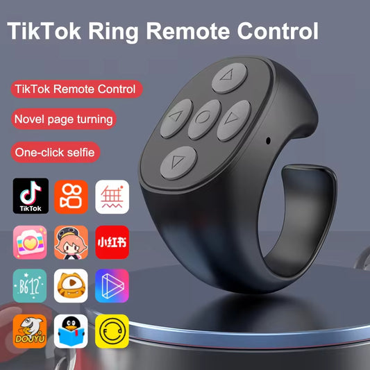 2024 Bluetooth TikTok Remote Control Ring with Fingertip Controller and 4 Buttons, 10M Range for iPhone and Xiaomi